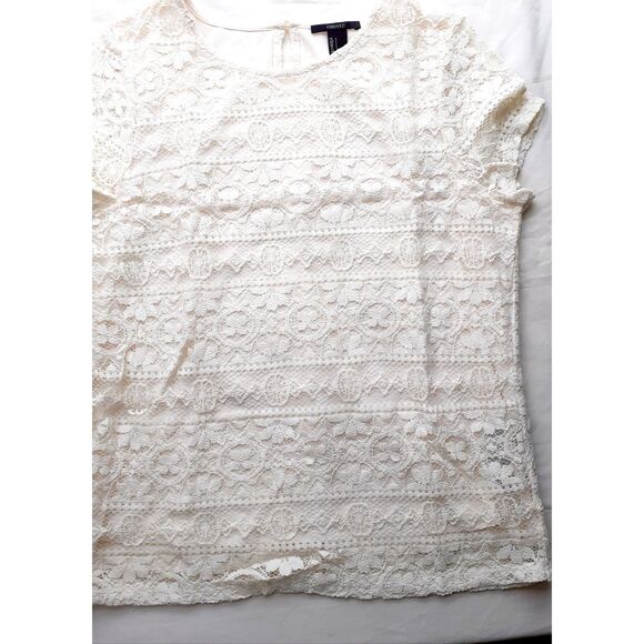 Forever 21 Cream Floral Lacey Lined Top Sz Large - Picture 6 of 16